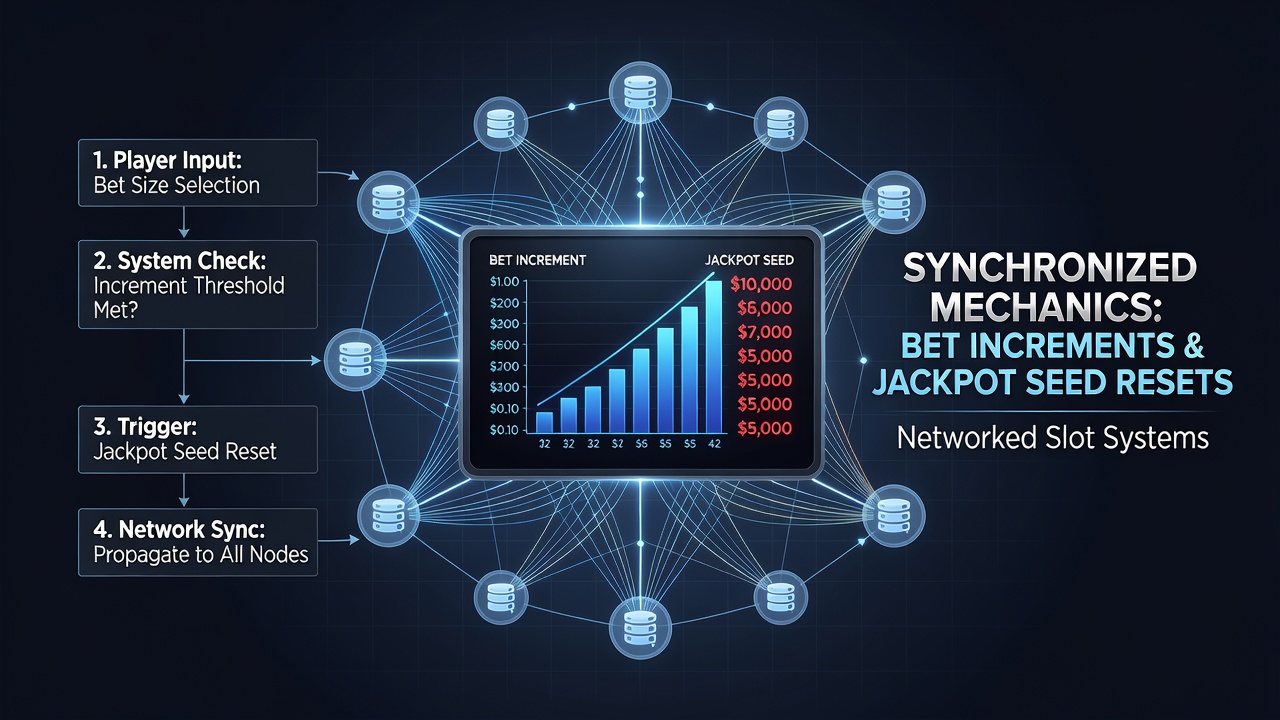 Technical interface showing jackpot seed reset configuration and bet increment mapping on a casino management terminal