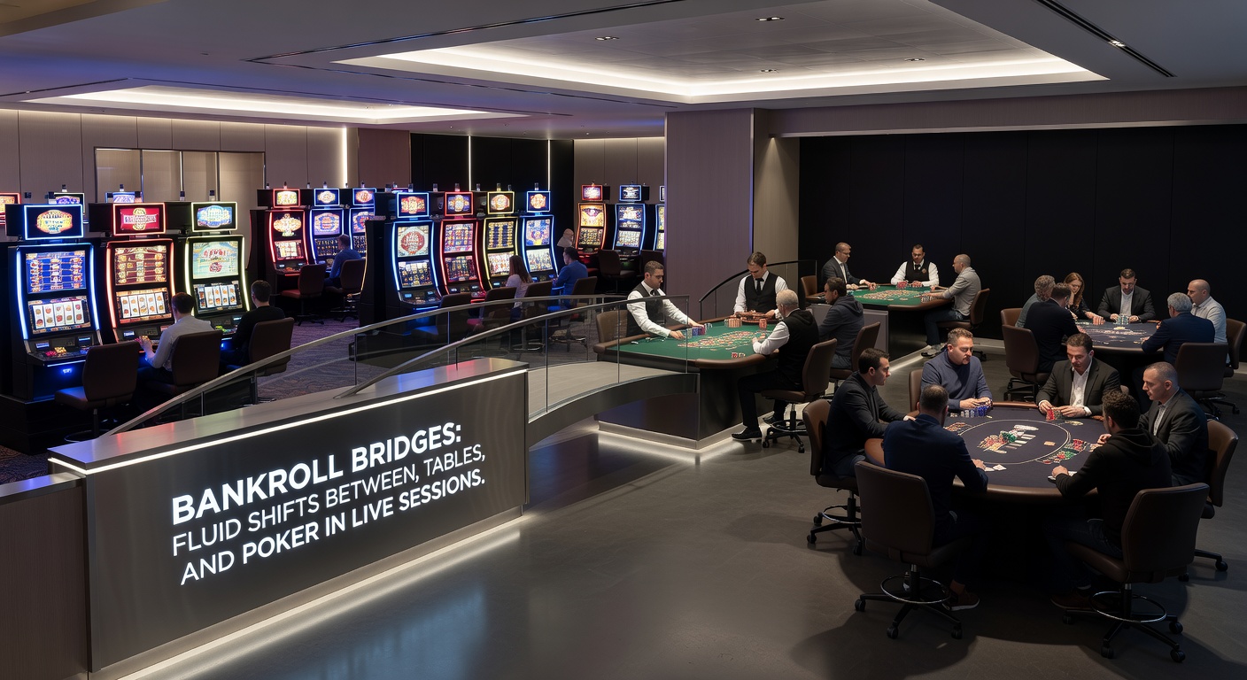 Close-up of a player's hands exchanging colorful chips from a blackjack table toward a poker dealer, illustrating a smooth bankroll transfer amid a bustling live casino environment