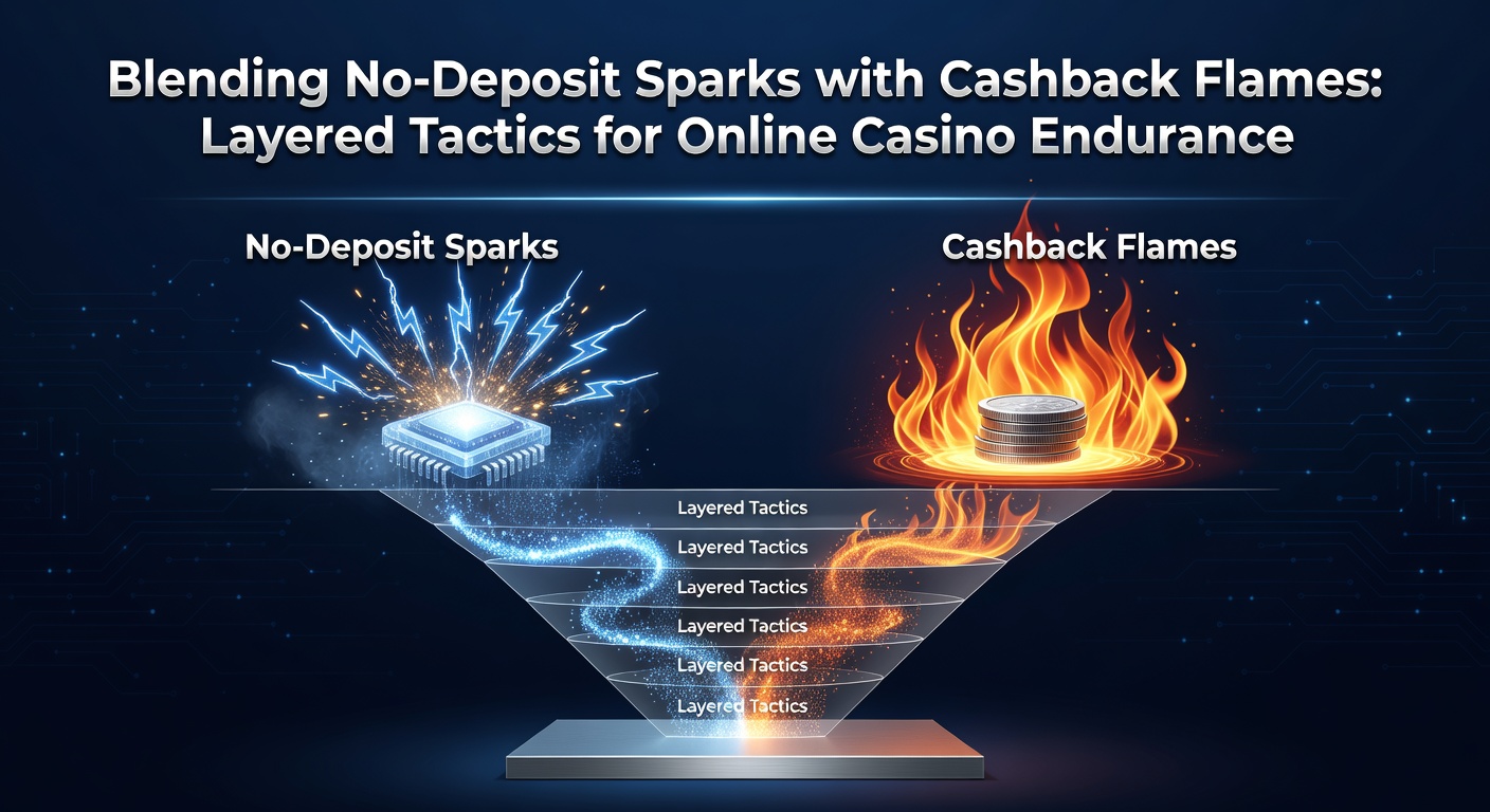 Layered graphic showing no-deposit bonuses stacking atop cashback returns, illustrating endurance tactics in online casino environments