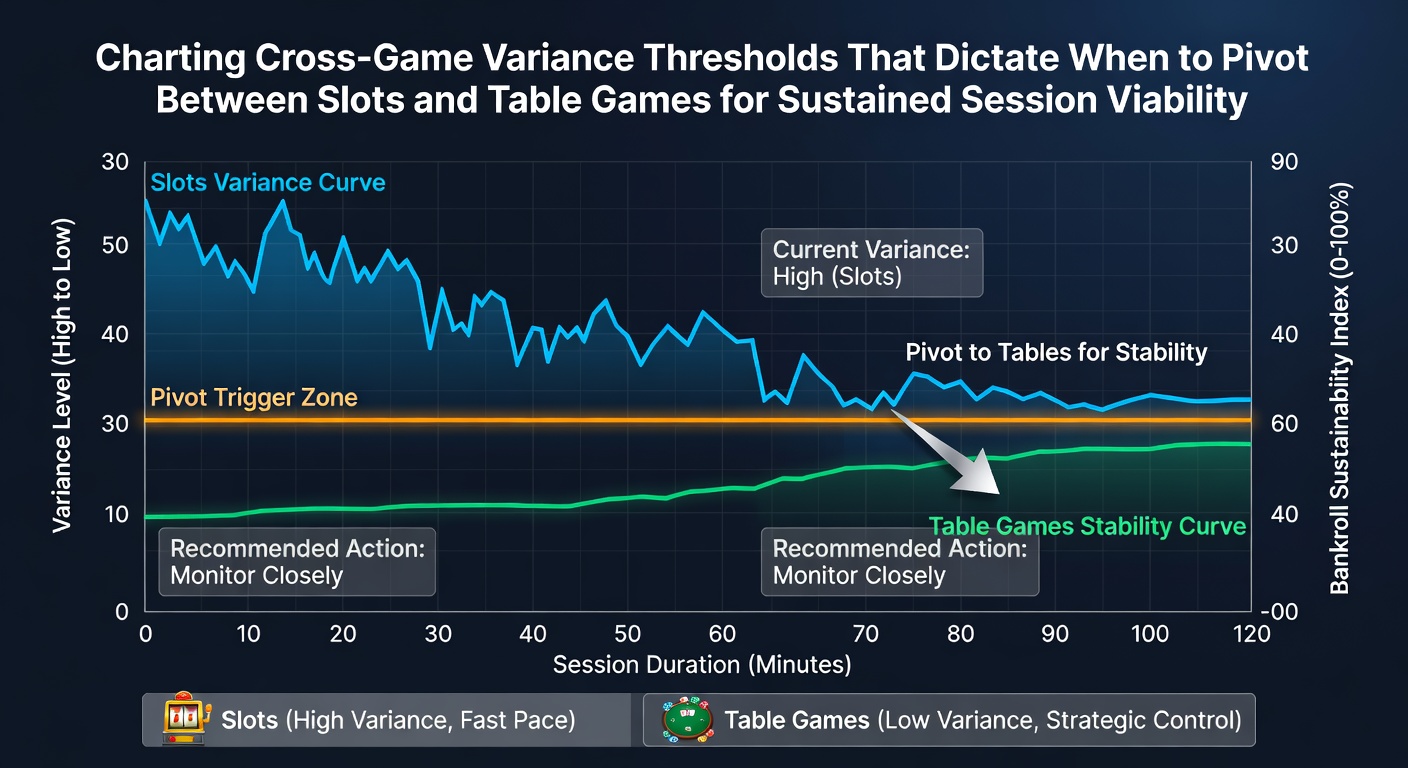 Diagram showing variance thresholds across slots and table games with bankroll pivot points