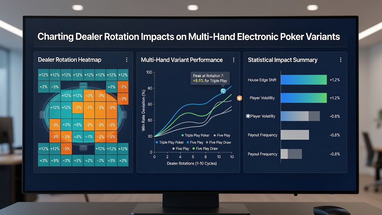 Chart displaying dealer rotation timestamps overlaid on multi-hand poker session performance graphs