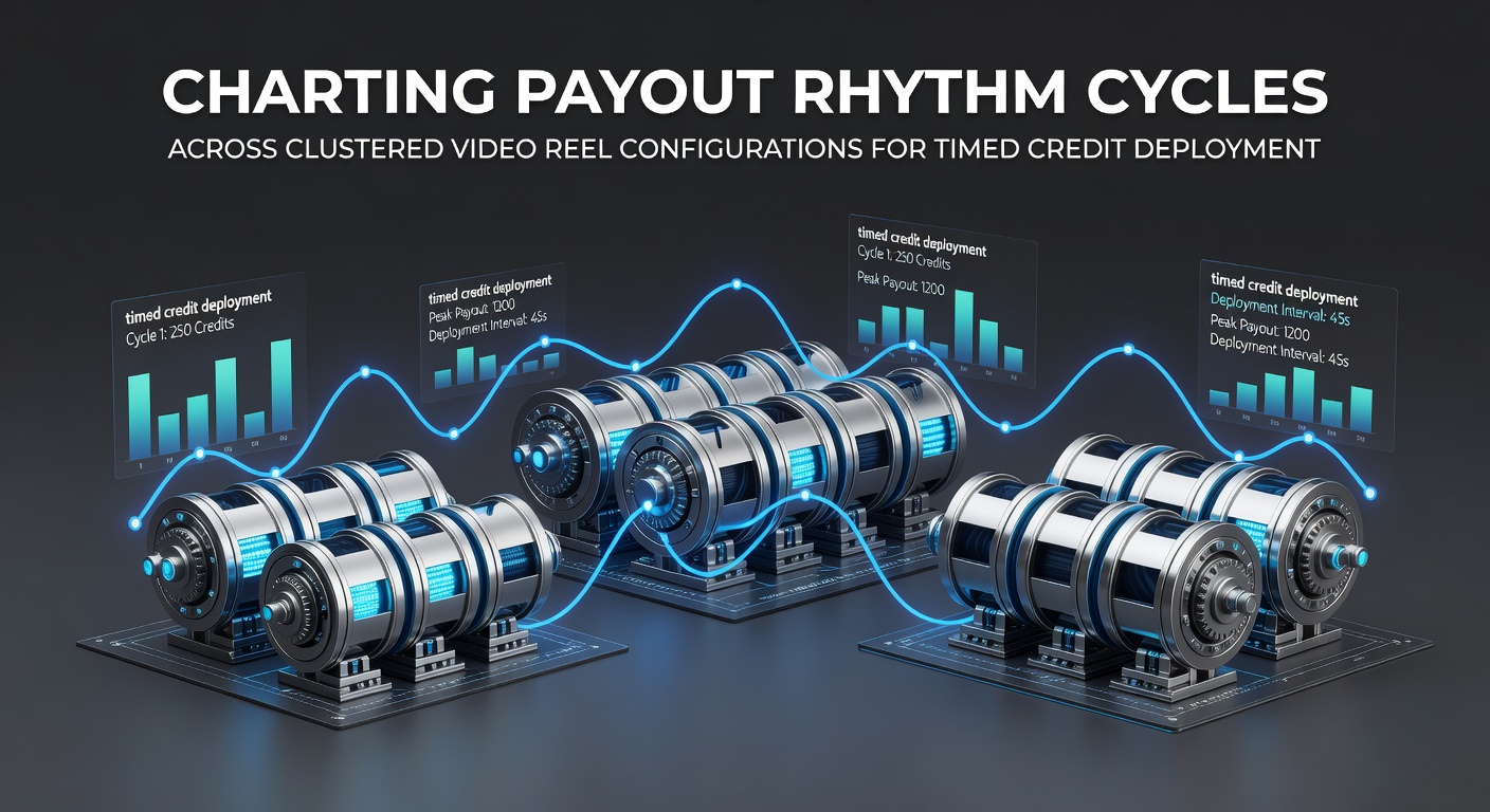 Diagram showing clustered video reel configurations with payout rhythm indicators and credit deployment markers