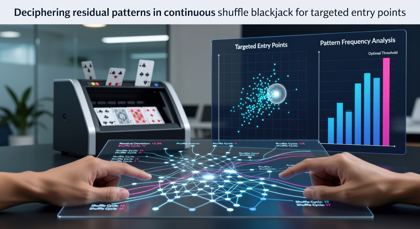 Continuous shuffle machine processing cards on a blackjack table with visible residual patterns