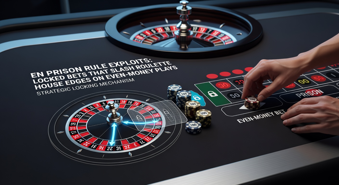 Digital roulette interface showing an imprisoned even-money bet on red, with the zero pocket highlighted and a marker indicating the lock for the next spin