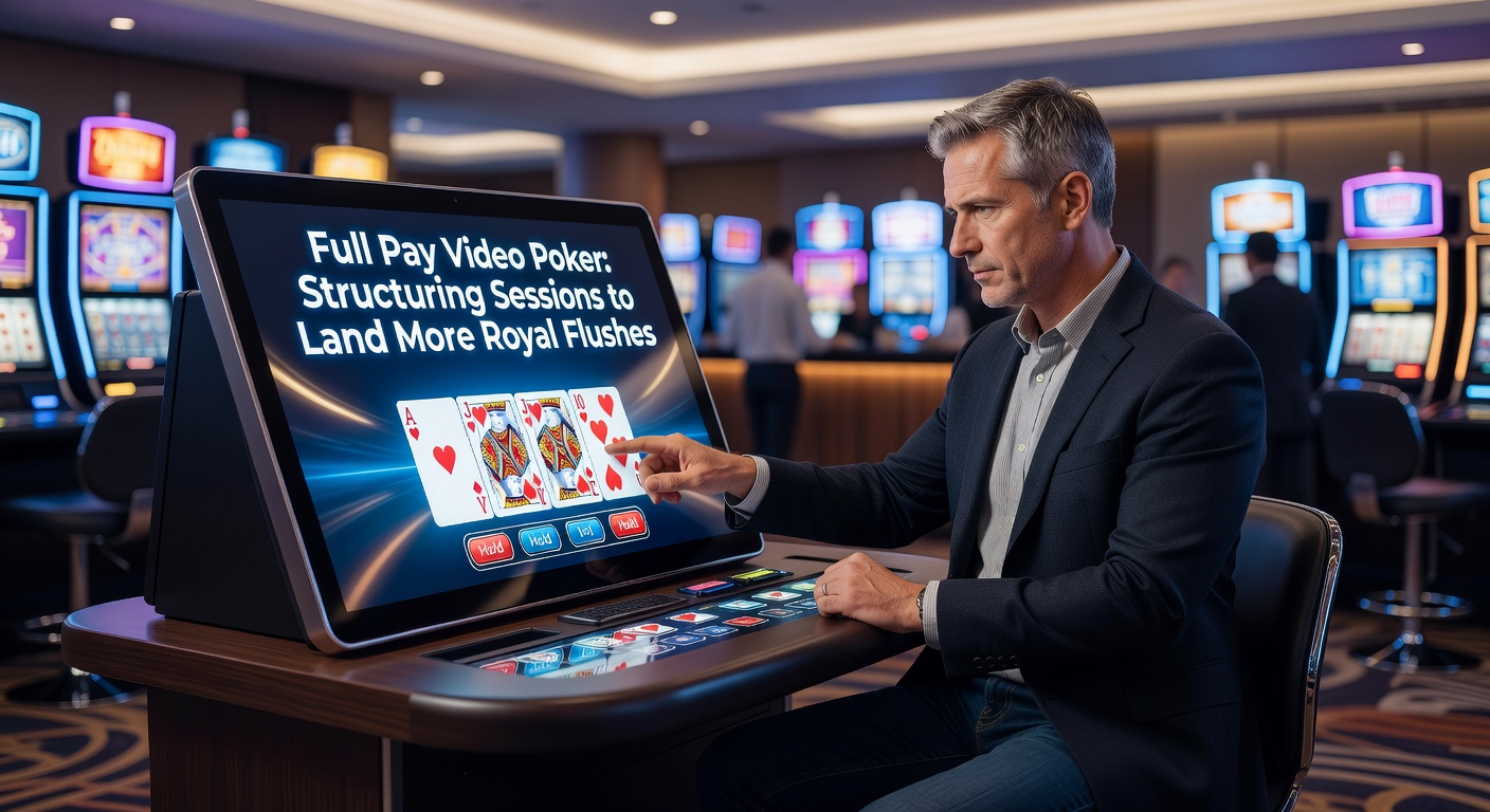 Close-up of a strategy chart for full pay video poker next to a screen showing a near-royal flush draw, illustrating optimal hold decisions