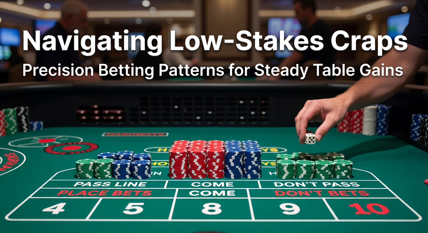 Vibrant craps table setup with chips stacked for low-stakes bets, dice ready for the come-out roll