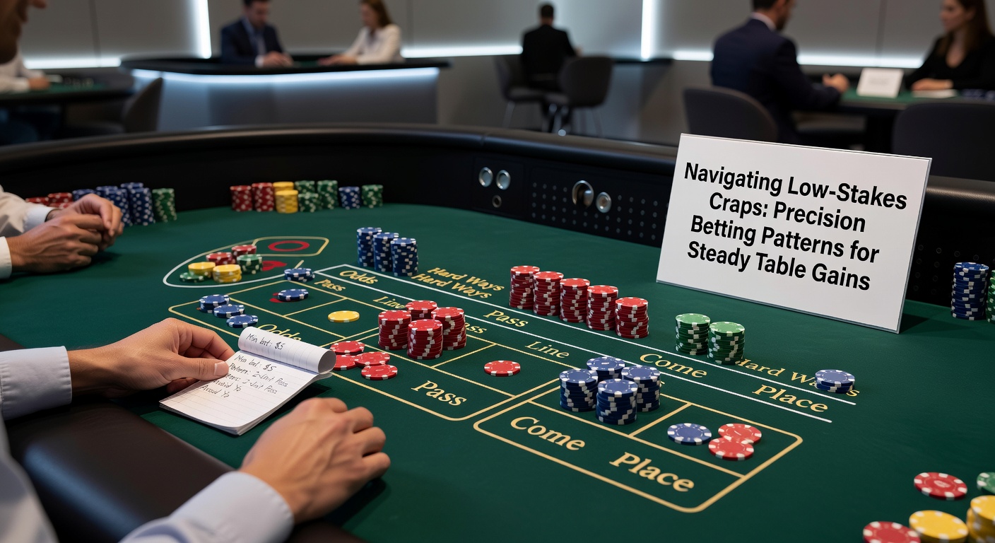 Close-up of dice showing a point number with odds chips placed precisely on the craps layout