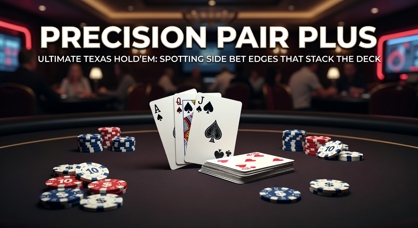 Ultimate Texas Hold'em gaming table highlighting the Precision Pair Plus side bet area with chips and cards in play
