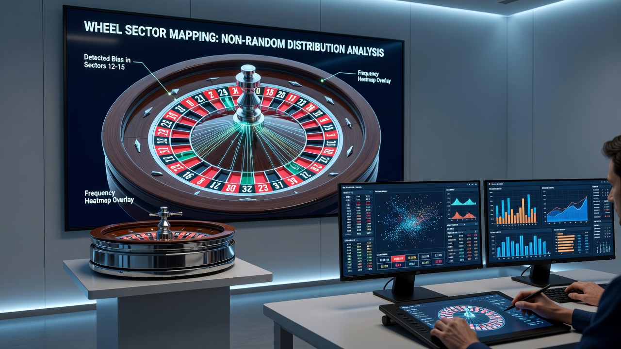 Roulette wheel sector heat map displaying frequency distributions from extended spin analysis